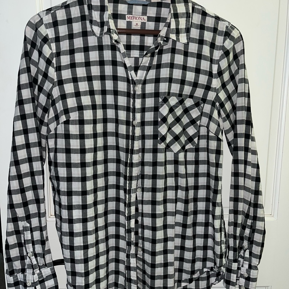 Merona Black and White Plaid Shirt